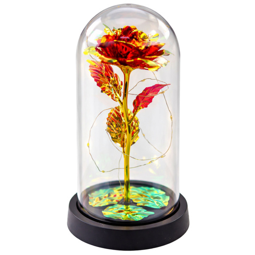 Wieczna Róża W Kopule Kryształowa Oświetlenie LED Czerwona 21x11cm  