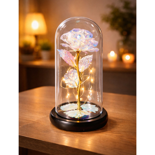 Wieczna Róża W Kopule Kryształowa Kolorowa Oświetlenie LED 21x11cm 