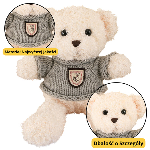 Pluszowa Maskotka Przytulanka Miś Biały Szary Sweterek 26cm