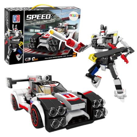 Klocki Konstrukcyjne Auto Sportowe Wyścigówka Robot 2w1 Biały 341 el.