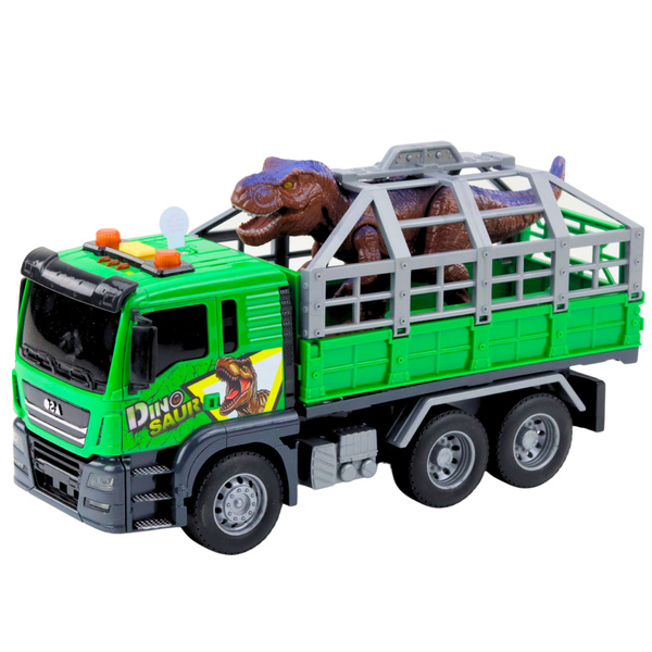 Ciężarówka Transport Dinozaurów Figurka Światła Dźwięki Zielona 1:14