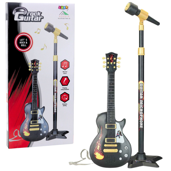 Zestaw Muzyczny Dla Dzieci Gitara Statyw Z Mikrofonem Czarny 