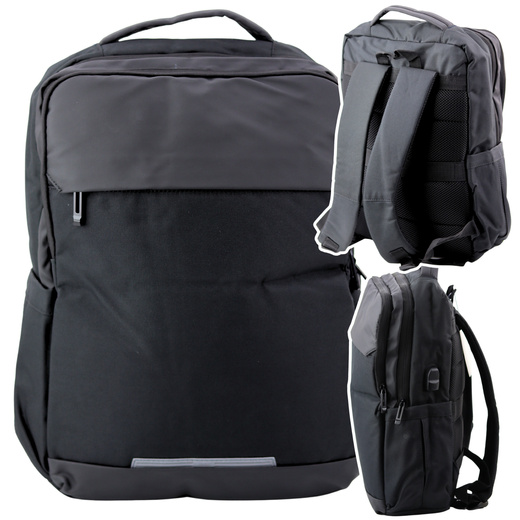 Plecak Miejski Biznesowy USB Kieszeń na Laptopa Czarny 16L 45cm
