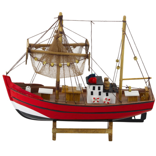 Model Kolekcjonerski Dekoracyjny Statek Kuter Rybacki Czerwony 30x26cm 