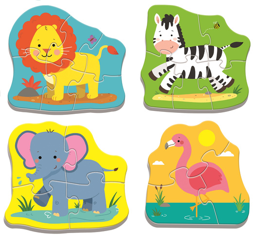 Puzzle - Baby Classic - Zwierzątka na safari - Zebra Lew Słoń Flaming - Trefl 36073
