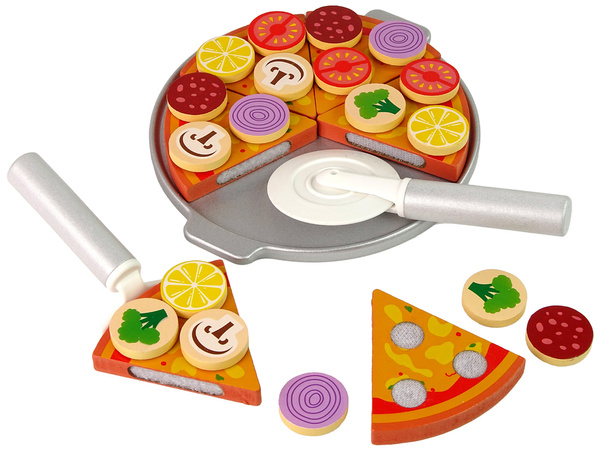 Zestaw Pizza Drewniana Układanka Rzepy Akcesoria 