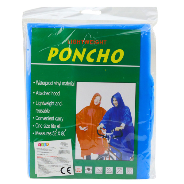 Płaszcz Peleryna Przeciwdeszczowa Wielokrotnego Użytku Niebieska 132 x 203 cm