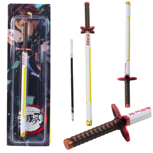 Długopis Miecz Katana Anime Metalowy Czarny Tusz Wymienny Wkład Biało-Żółty