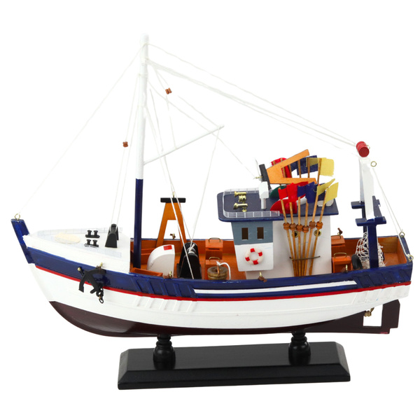 Model Kolekcjonerski Dekoracyjny Statek Kuter Rybacki Wyposażony 37x34cm 