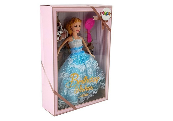  Lalka Jasnowłosa Księżniczka Niebieska Suknia Szczotka 28 cm