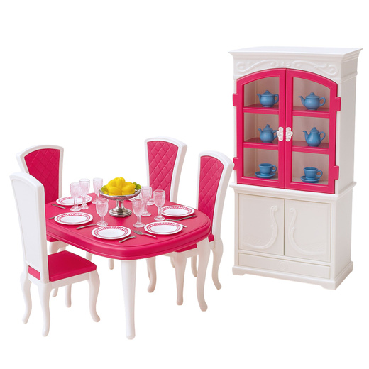 Zestaw Jadalnia Dla Lalek Stół Krzesła Kredens Zastawa 