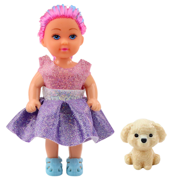  Zestaw Mini Laleczka W Sukience Piesek Lalka Pupil Mix 12cm