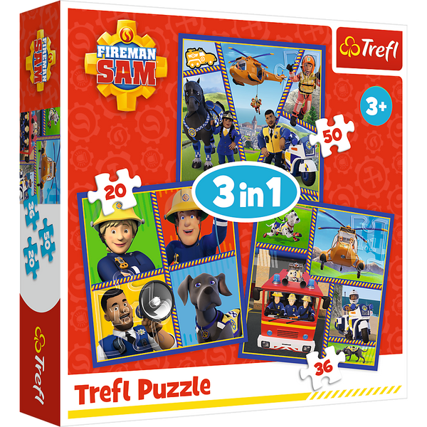 Puzzle - 3w1 ( 20, 36, 50) - Dzień Strażaka Sama - Trefl 34868