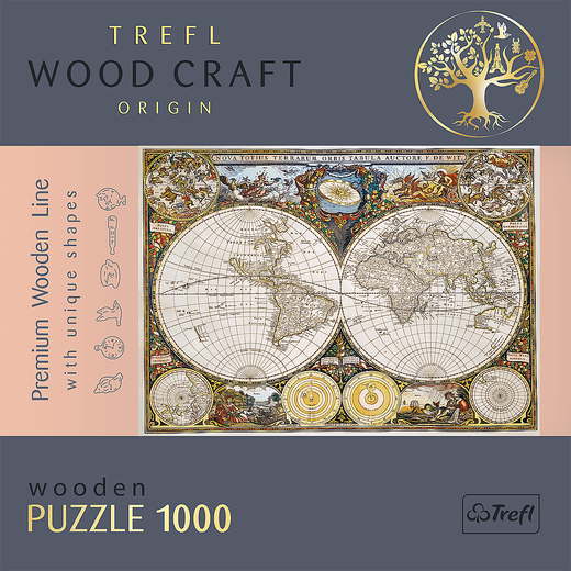 1000 Puzzle Drewniane - Antyczna mapa świata 20144