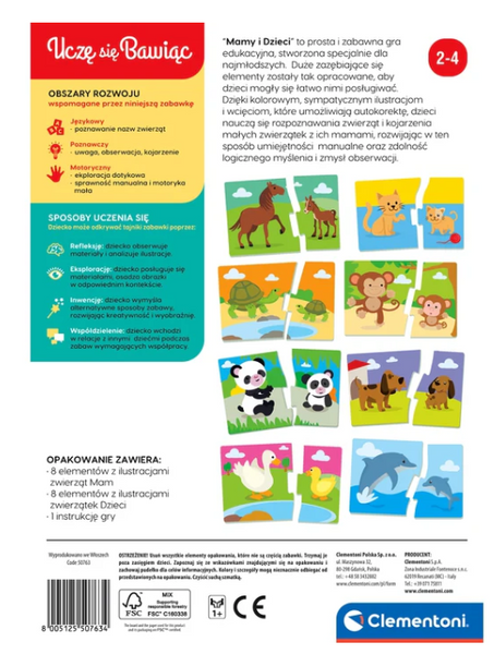 Gra edukacyjna Puzzle Mamy i Dzieci Język Polski Zwierzęta Uczę się Bawiąc Clementoni 50763