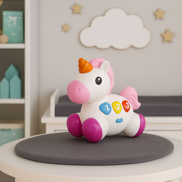 Zabawka Interaktywna Dla Malucha Jednorożec Na Kółkach Światła Dźwięki 