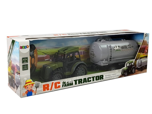  Zielony Traktor z Przyczepą Cysterna Na Mleko Zdalnie Sterowany 2.4G 
