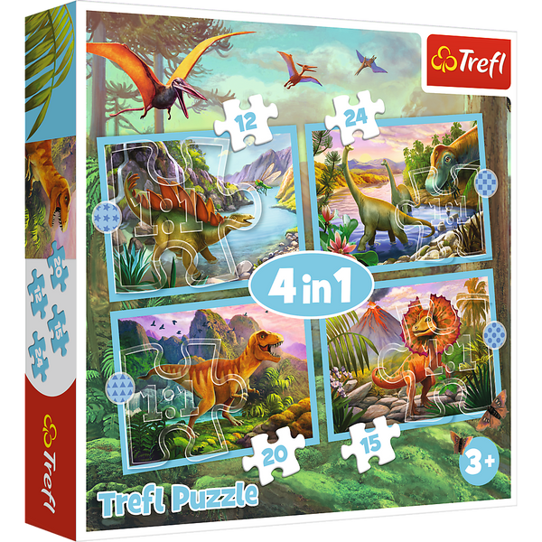 Puzzle - 4w1 (12, 15, 20, 24)  - Wyjątkowe dinozaury - Trefl 34609