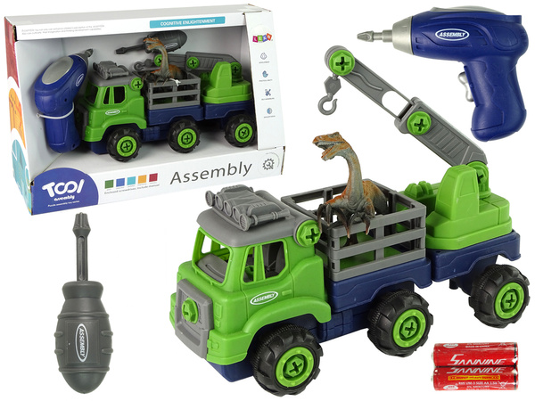 Ciężarówka Transport Dinozaury Dźwig Wkrętarka Śrubokręt Do Rozkręcania 