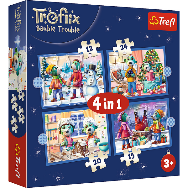 Puzzle - 4w1 (12, 15, 20, 24) - U Treflików pada śnieg - Rodzina Trefilków - Trefl 34657