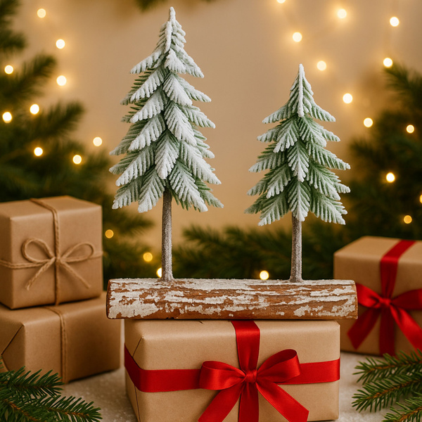 Dekoracja Kompozycja Świąteczna Choinki Na Pniu Pokryte Śniegiem 34 x 28 cm