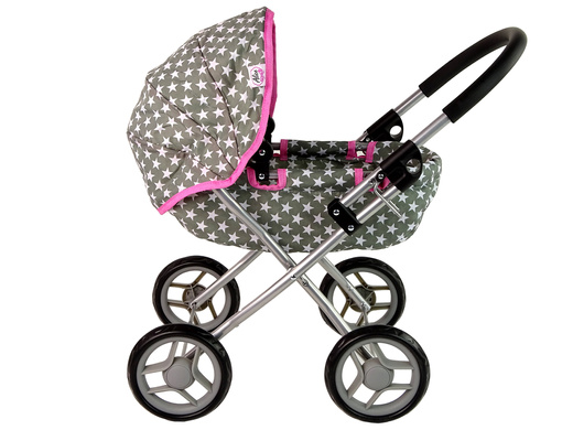 Wózek Dla Lalek Szary w Białe Gwiazdki 