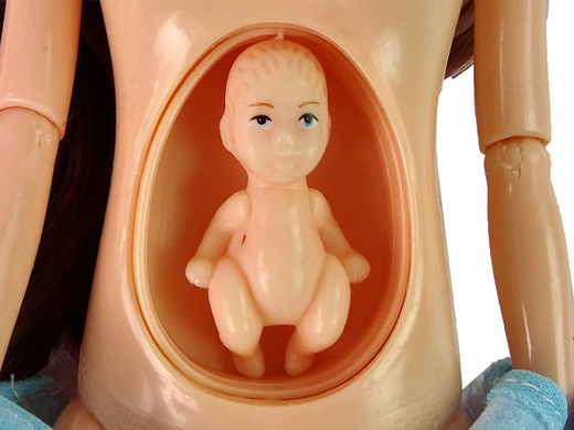 Lalka W Ciąży Mama Niemowlę Otwierany Brzuch Niebieska Sukienka 30 cm 