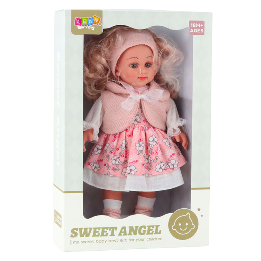 Lalka Sweet Angel W Różowej Sukience W Kwiatki Bezrękawnik Opaska 36cm 