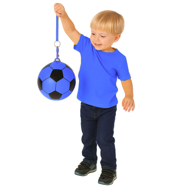 Piłka Gumowa Wzór Piłki Nożnej Uchwyt Na Sprężynę Niebieska 22cm 