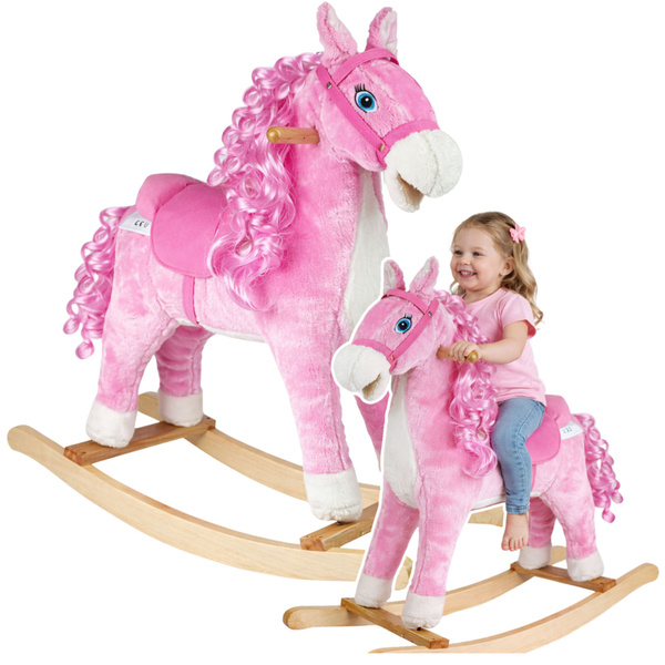 Koń Na Biegunach Dźwięki Rusza Pyskiem Ogonem Różowy 74 cm 