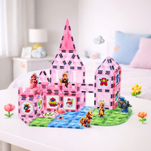 Klocki Magnetyczne Z Figurkami Farby Karty Do Malowania Różowe 80 el. 