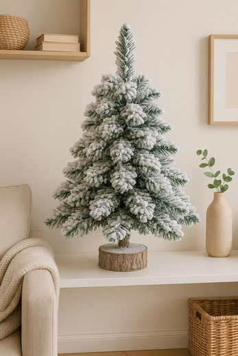 Choinka Ozdobna Dekoracyjna Sztuczna Na Pniu Pokryta Śniegiem 60 x 16 cm