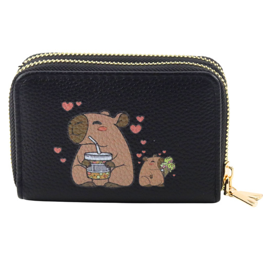 Portfel Dwukomorowy Przegrody na Karty Kapibara Czarny 12,5 x 8,5cm 