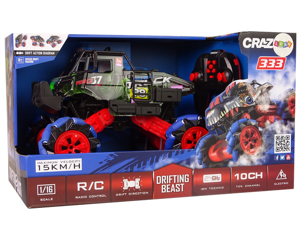 Auto Terenowe Drift Zdalnie Sterowane 1:16 Zielony 2.4G Obrót 360 Stopni 