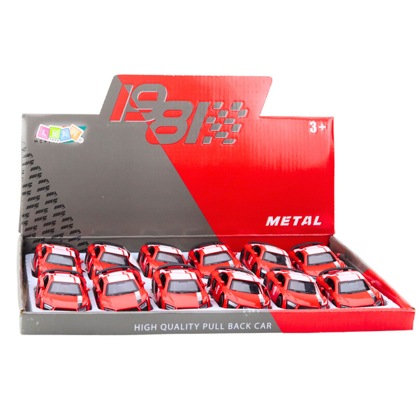 Samochód Sportowy Metalowy Napęd Pull Back Światła Dźwięki Czerwony 1:43