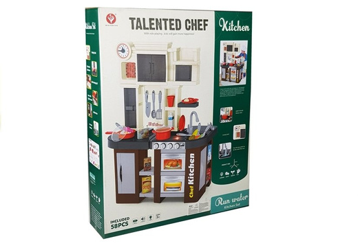 Kuchnia Interaktywna Dla Dzieci Lodówka Okap Kran z Wodą Akcesoria 58 el. 