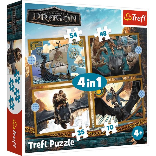 Puzzle - 4w1 (35, 48, 54, 70) - Jak wytresować smoka - Smocze dni - Trefl 34678 