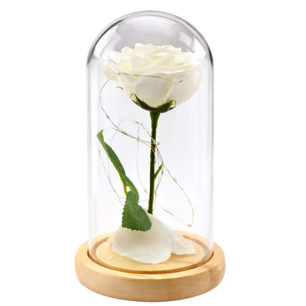  Wieczna Róża W Szkle Kopuła Oświetlenie LED Biała 21x11cm 