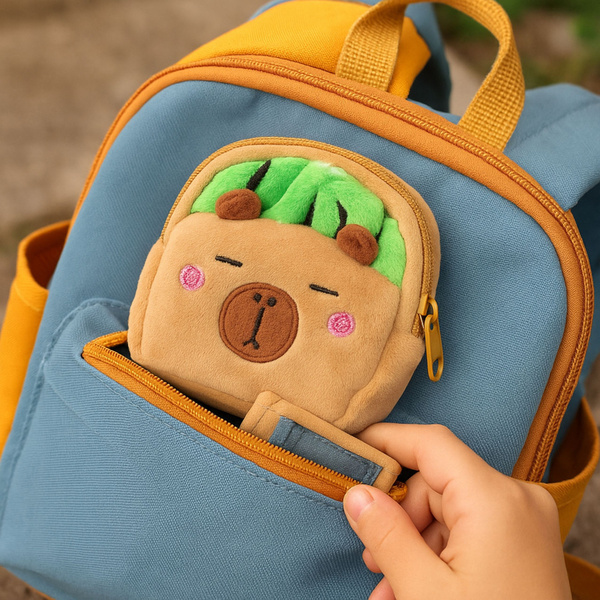 Portfelik Pluszowy Z Brelokiem Kapibara Arbuz Zielony 9,5 x 8 cm 