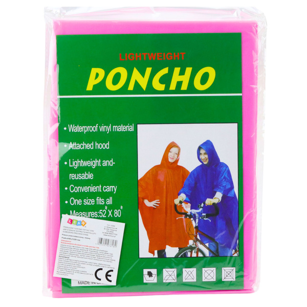 Płaszcz Peleryna Przeciwdeszczowa Wielokrotnego Użytku Różowa 132 x 203 cm