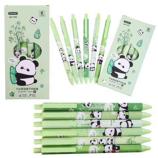 Zestaw Długopisów Panda Bambus Zielone Czarny Tusz 0,5mm 6szt