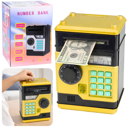 Bankomat Sejf Elektroniczny Skarbonka Światła Dźwięki Kod PIN Złoty 
