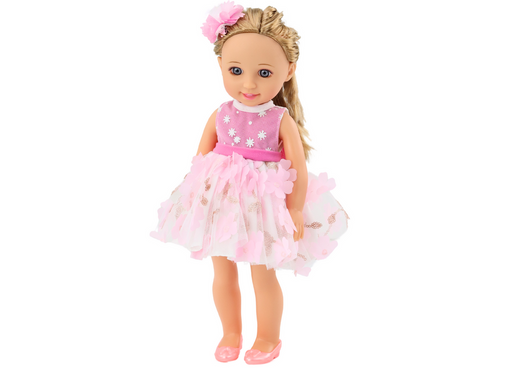 Lalka Różowa Sukienka Długie Włosy Spinka Szczotka 38cm 