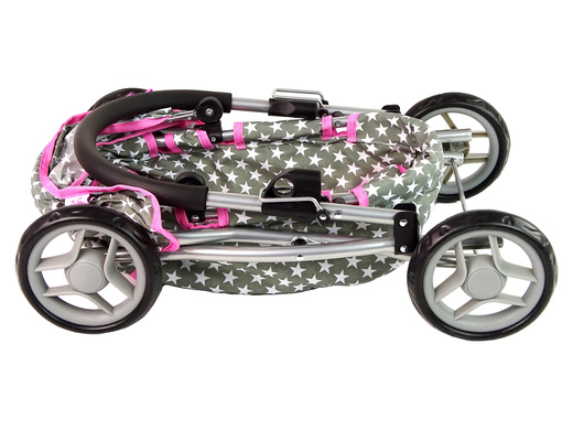 Wózek Dla Lalek Szary w Białe Gwiazdki 