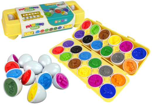 Edukacyjny Sorter 12 Jaj Pojazdy Auta Kolory Układanka Kształty 