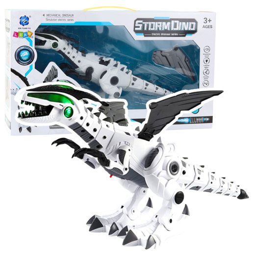 Robot Dinozaur Na Baterie Ruchome Skrzydła Światła Dźwięk Biały 