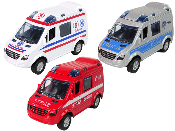 Metalowe Autko Mini Van Straż Pożarna Policja 8cm 