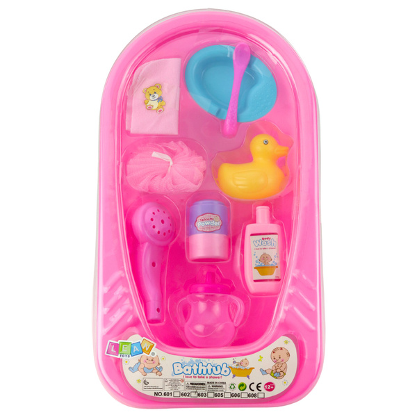 Zestaw Kąpielowy Dla Lalek Wanna Akcesoria Do Kąpieli Różowy 