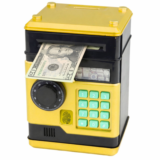 Bankomat Sejf Elektroniczny Skarbonka Światła Dźwięki Kod PIN Złoty 