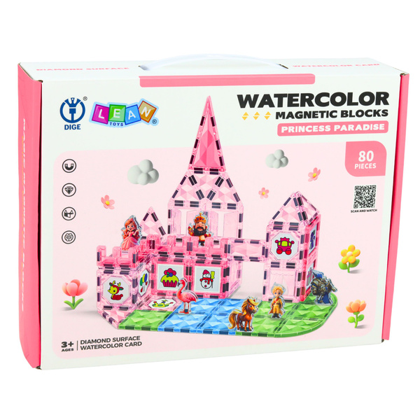 Klocki Magnetyczne Z Figurkami Farby Karty Do Malowania Różowe 80 el. 